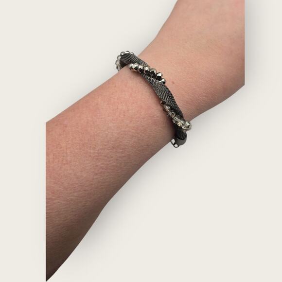 Alfani Silver Mesh & Crystal Bead Twist Bracelet - Picture 1 of 8